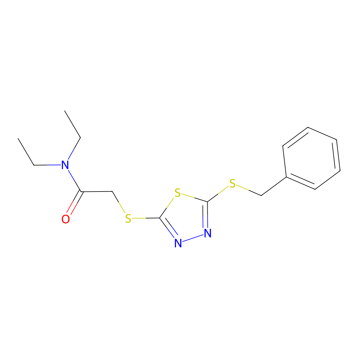 2-((5-(Benzylthio)-1,3,4-thiadiazol-2-YL)thio)-N,N-diethylacetamide molecular structure, CAS 476486-10-9