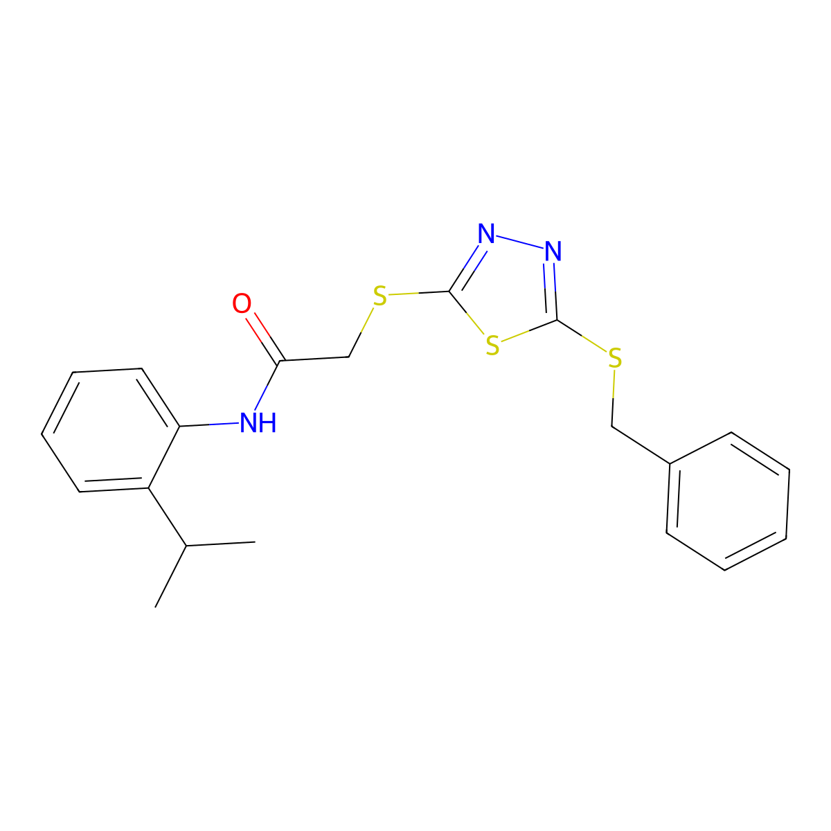 2-((5-(Benzylthio)-1,3,4-thiadiazol-2-YL)thio)-N-(2-isopropylphenyl)acetamide molecular structure, CAS 476486-11-0