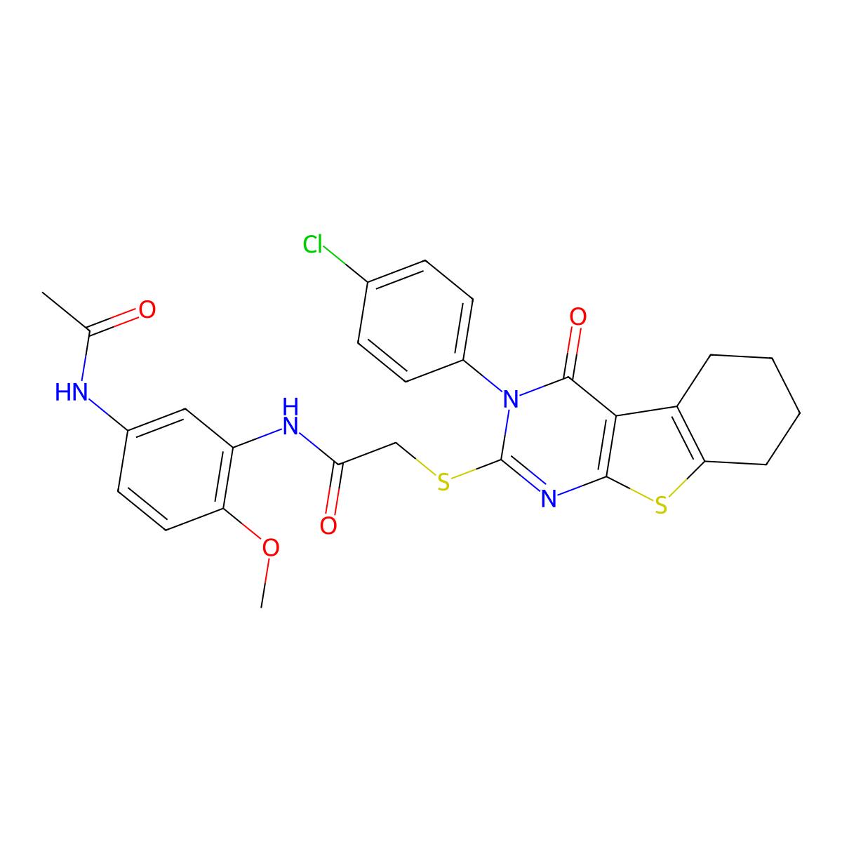 N-[5-(Acetylamino)-2-methoxyphenyl]-2-{[3-(4-chlorophenyl)-4-oxo-3,4,5,6,7,8-hexahydro[1]benzothieno[2,3-D]pyrimidin-2-YL]sulfanyl}acetamide molecular structure, CAS 476486-21-2