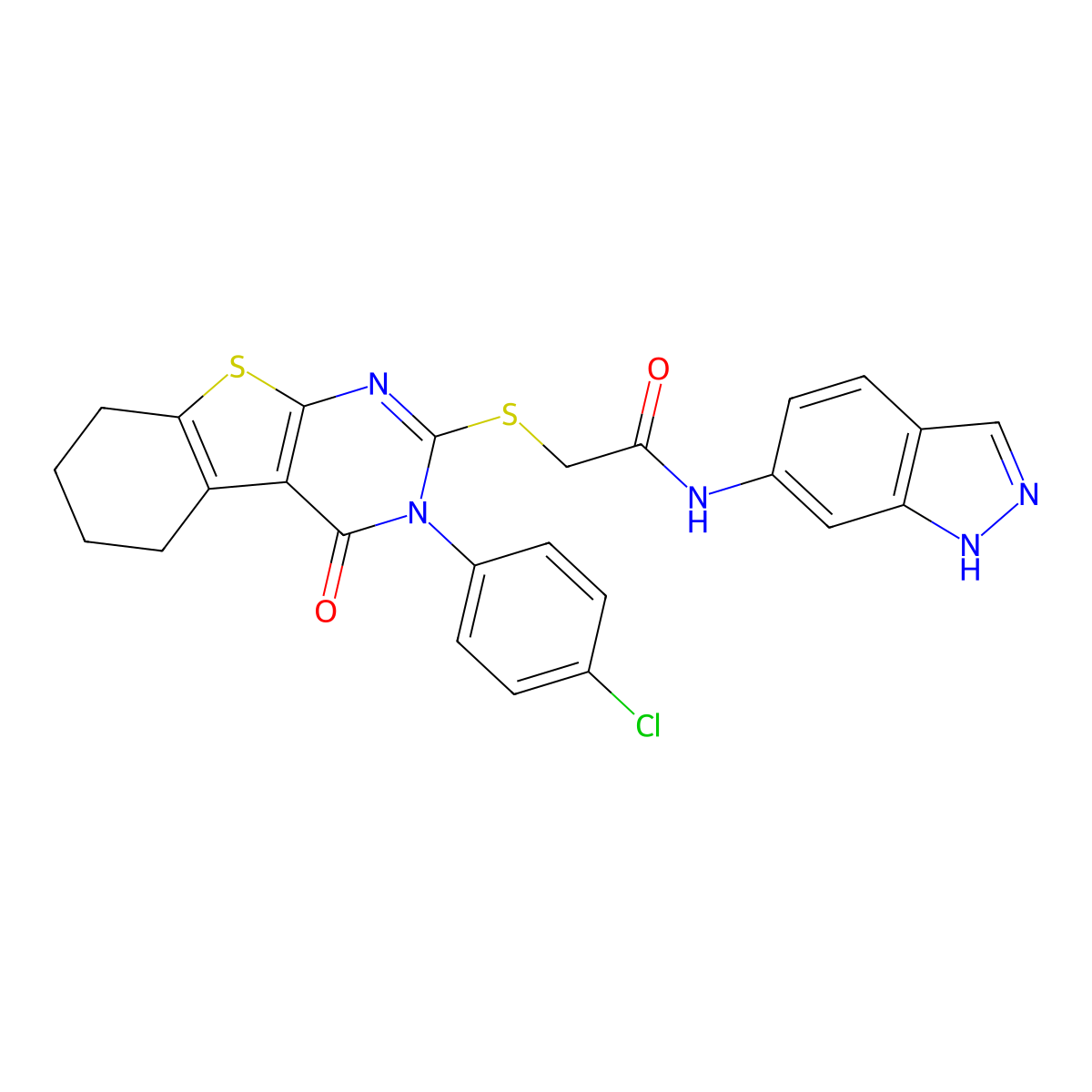 2-{[3-(4-Chlorophenyl)-4-oxo-3,4,5,6,7,8-hexahydro[1]benzothieno[2,3-D]pyrimidin-2-YL]sulfanyl}-N-(1H-indazol-6-YL)acetamide molecular structure, CAS 476486-22-3