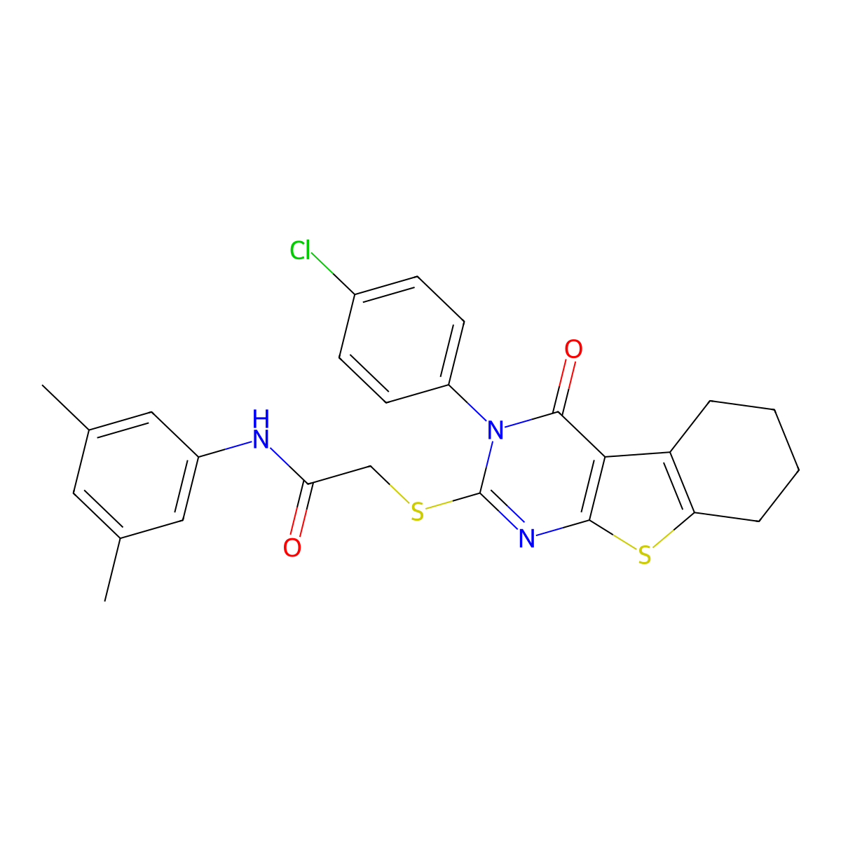 2-{[3-(4-Chlorophenyl)-4-oxo-3,4,5,6,7,8-hexahydro[1]benzothieno[2,3-D]pyrimidin-2-YL]sulfanyl}-N-(3,5-dimethylphenyl)acetamide molecular structure, CAS 476486-24-5