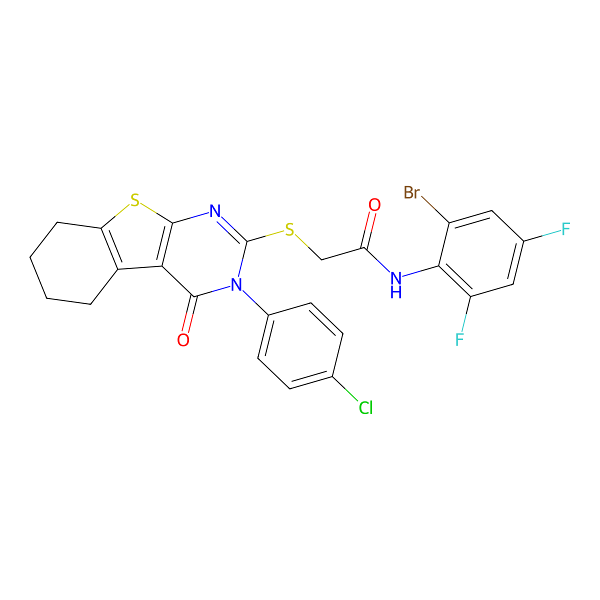 N-(2-Bromo-4,6-difluorophenyl)-2-((3-(4-chlorophenyl)-4-oxo-3,4,5,6,7,8-hexahydro(1)benzothieno(2,3-D)pyrimidin-2-YL)sulfanyl)acetamide molecular structure, CAS 476486-25-6