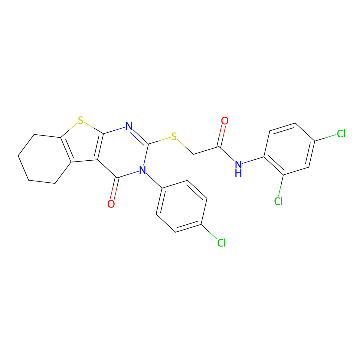 2-{[3-(4-Chlorophenyl)-4-oxo-3,4,5,6,7,8-hexahydro[1]benzothieno[2,3-D]pyrimidin-2-YL]sulfanyl}-N-(2,4-dichlorophenyl)acetamide molecular structure, CAS 476486-26-7