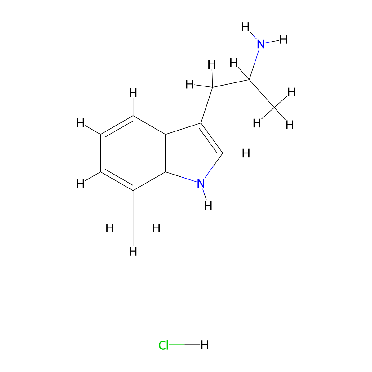 1-Methyl-2-(7-methyl-1H-indol-3-YL)-ethylamine hydrochloride molecular structure, CAS 4765-08-6