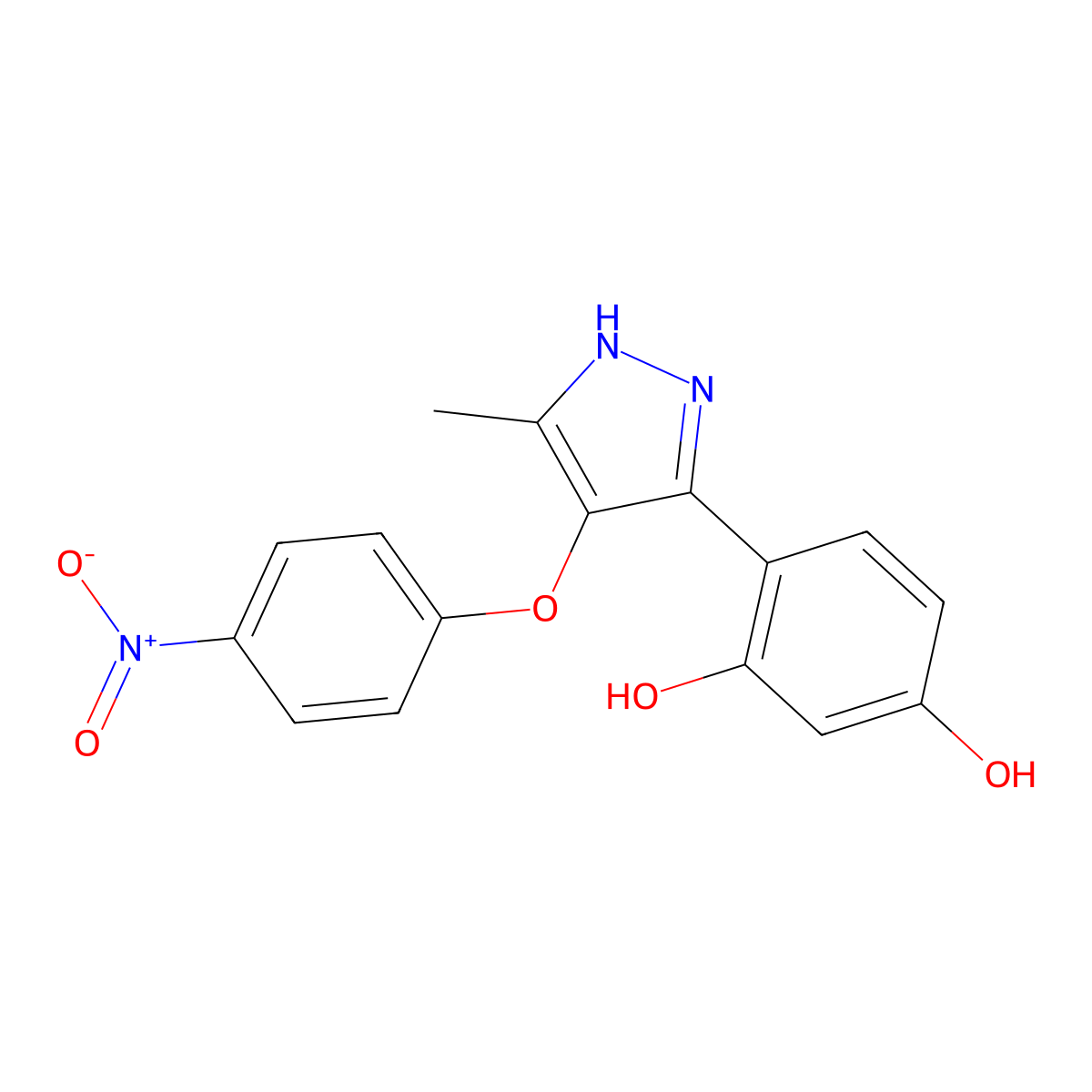 4-(5-Methyl-4-(4-nitrophenoxy)-1H-pyrazol-3-YL)-1,3-benzenediol molecular structure, CAS 476609-64-0