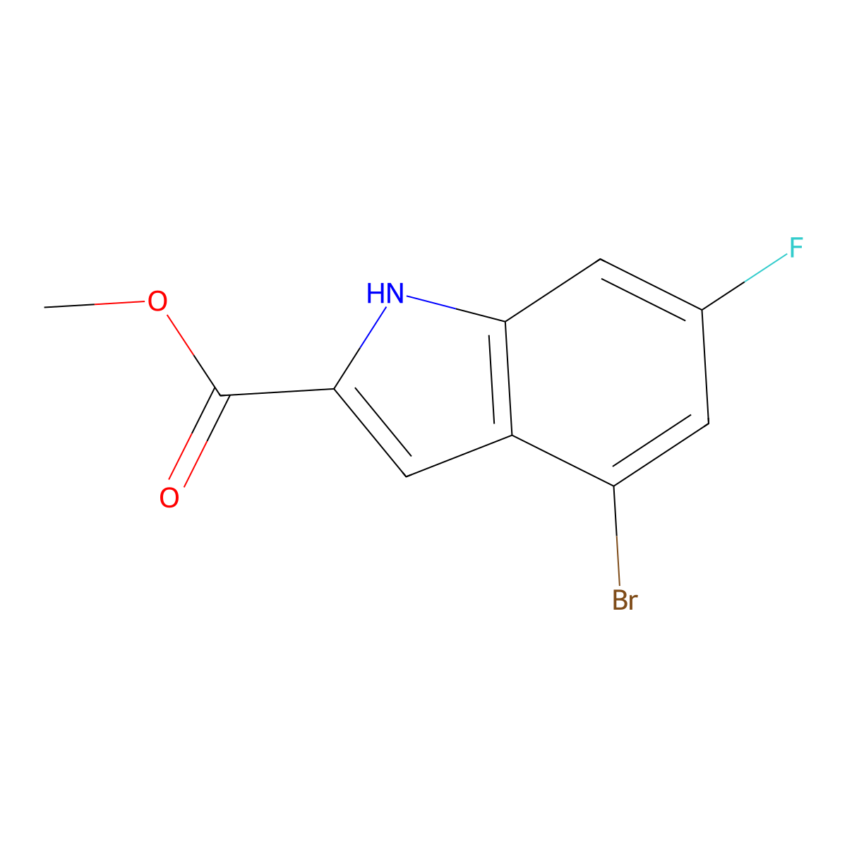 Methyl 4-bromo-6-fluoro-1H-indole-2-carboxylate molecular structure, CAS 476618-03-8