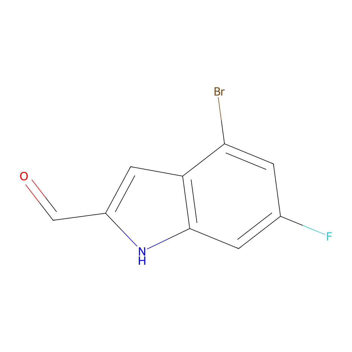 4-bromo-6-fluoro-1H-indole-2-carbaldehyde molecular structure, CAS 476619-67-7