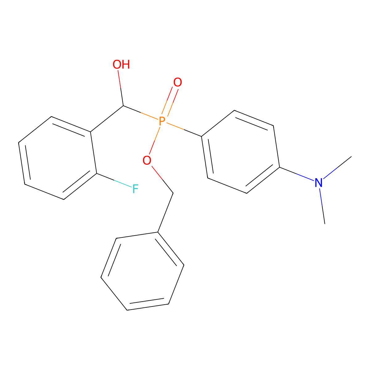 Benzyl (4-(dimethylamino)phenyl)((2-fluorophenyl)(hydroxy)methyl)phosphinate molecular structure, CAS 476624-82-5