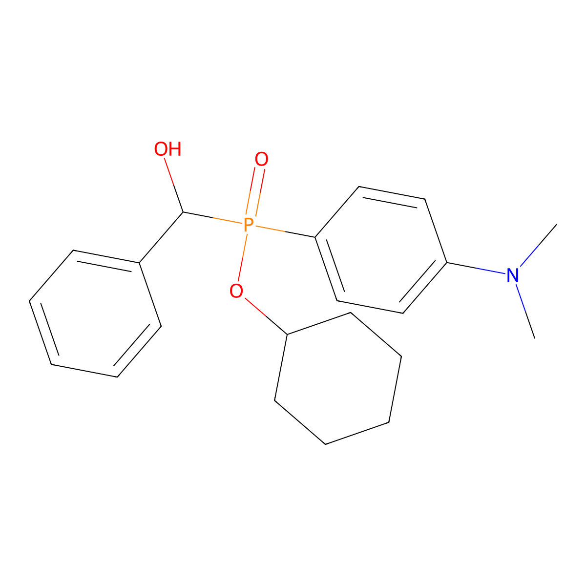 Cyclohexyl (4-(dimethylamino)phenyl)(hydroxy(phenyl)methyl)phosphinate molecular structure, CAS 476625-21-5