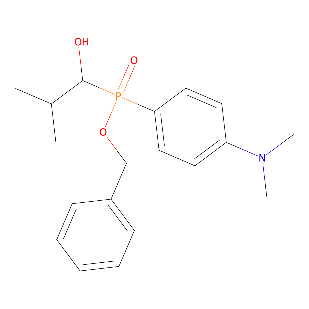 Benzyl 4-(dimethylamino)phenyl(1-hydroxy-2-methylpropyl)phosphinate molecular structure, CAS 476625-62-4