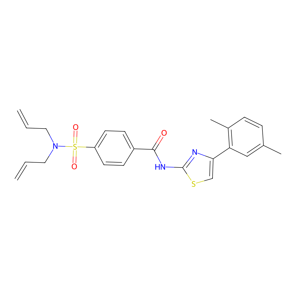 4-(N,N-diallylsulfamoyl)-N-(4-(2,5-dimethylphenyl)thiazol-2-yl)benzamide molecular structure, CAS 476626-02-5