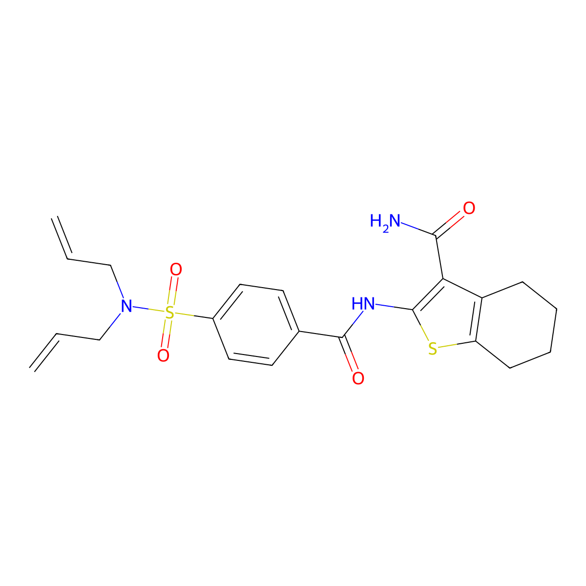 2-(4-(N,N-diallylsulfamoyl)benzamido)-4,5,6,7-tetrahydrobenzo[b]thiophene-3-carboxamide molecular structure, CAS 476626-65-0