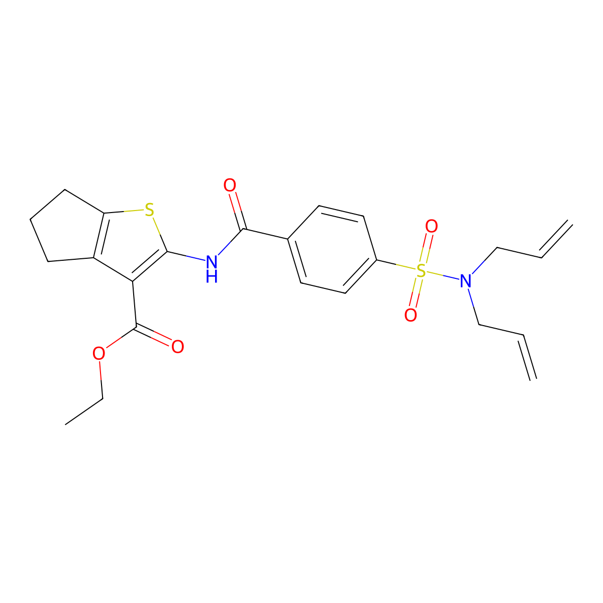 ethyl 2-[[4-[bis(prop-2-enyl)sulfamoyl]benzoyl]amino]-5,6-dihydro-4H-cyclopenta[b]thiophene-3-carboxylate molecular structure, CAS 476626-66-1