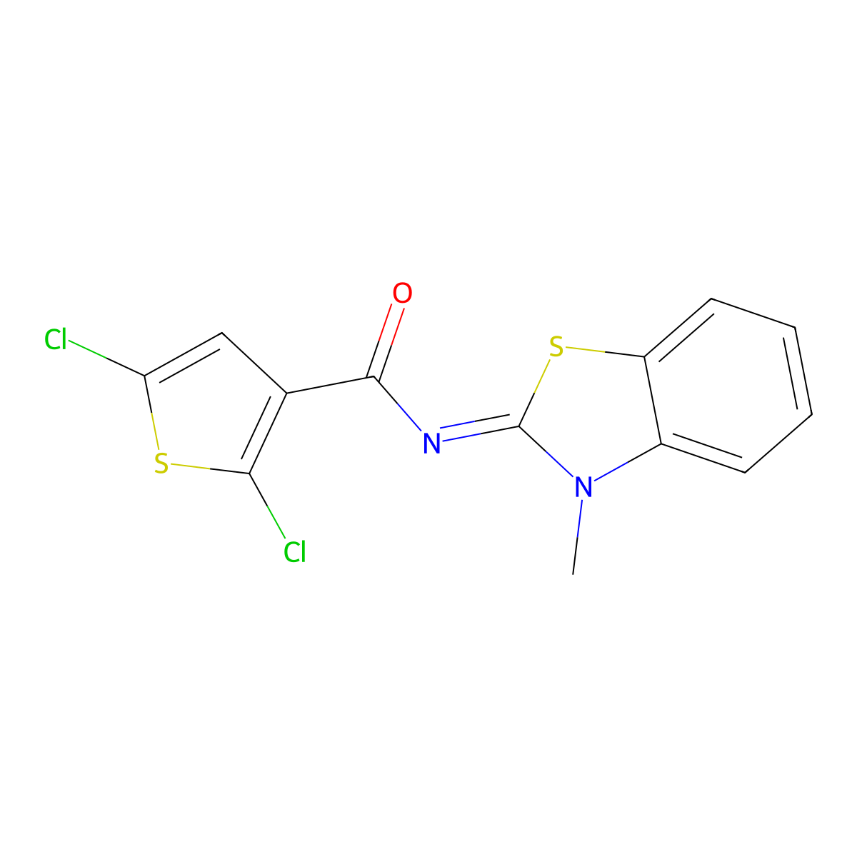 2,5-dichloro-N-(3-methyl-1,3-benzothiazol-2-ylidene)thiophene-3-carboxamide molecular structure, CAS 476626-89-8