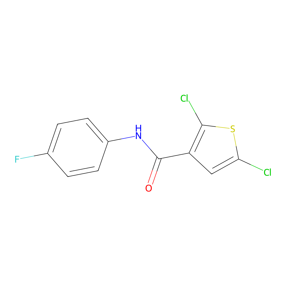 2,5-dichloro-N-(4-fluorophenyl)thiophene-3-carboxamide molecular structure, CAS 476627-51-7