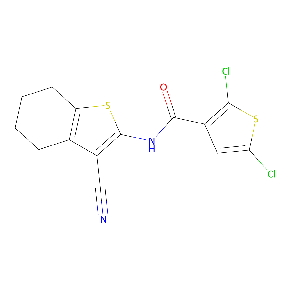 2,5-dichloro-N-(3-cyano-4,5,6,7-tetrahydro-1-benzothiophen-2-yl)thiophene-3-carboxamide molecular structure, CAS 476627-57-3