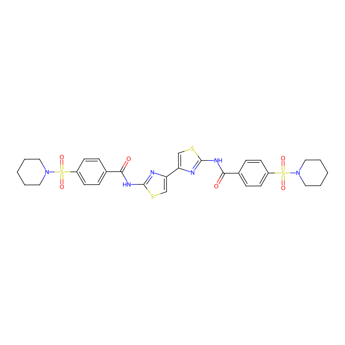 4-piperidin-1-ylsulfonyl-N-[4-[2-[(4-piperidin-1-ylsulfonylbenzoyl)amino]-1,3-thiazol-4-yl]-1,3-thiazol-2-yl]benzamide molecular structure, CAS 476627-82-4