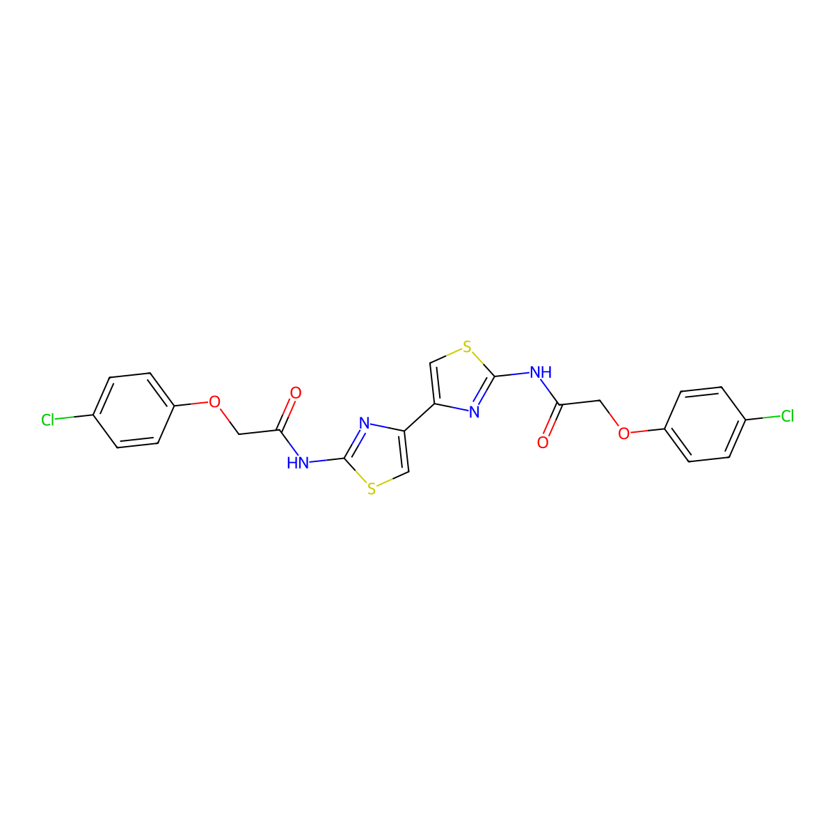 2-(4-chlorophenoxy)-N-[4-[2-[[2-(4-chlorophenoxy)acetyl]amino]-1,3-thiazol-4-yl]-1,3-thiazol-2-yl]acetamide molecular structure, CAS 476627-95-9