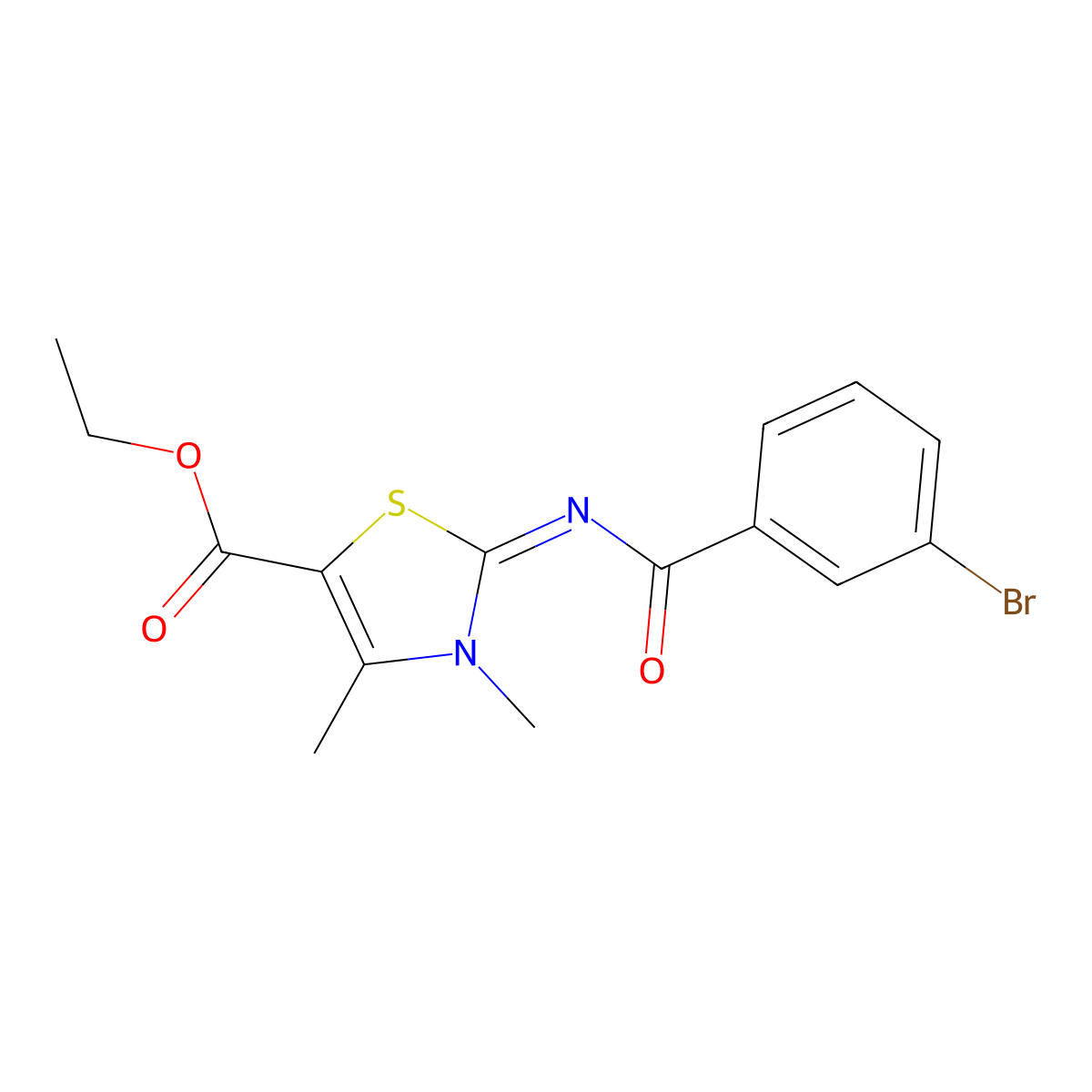 Ethyl 2-(3-bromobenzoyl)imino-3,4-dimethyl-1,3-thiazole-5-carboxylate molecular structure, CAS 476628-09-8