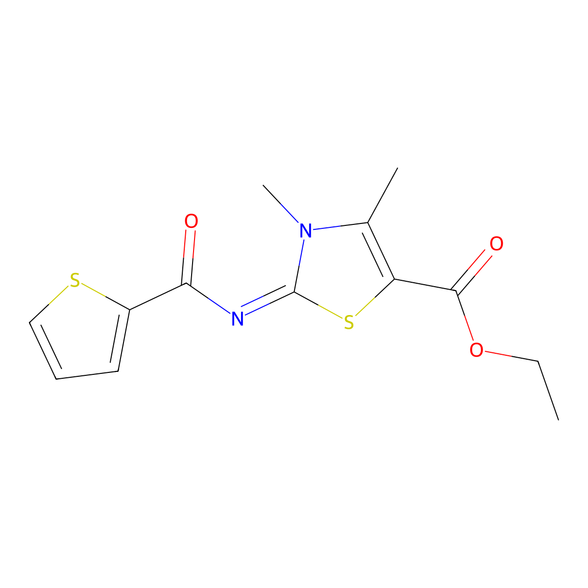 Ethyl 3,4-dimethyl-2-(thiophene-2-carbonylimino)-1,3-thiazole-5-carboxylate molecular structure, CAS 476628-15-6
