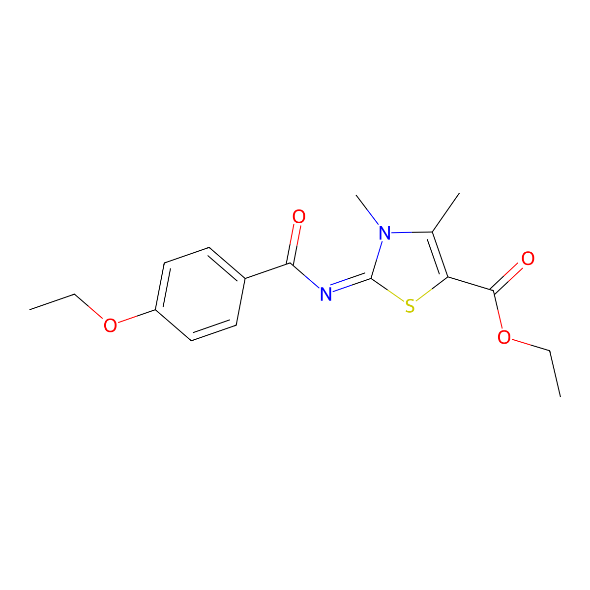Ethyl 2-(4-ethoxybenzoyl)imino-3,4-dimethyl-1,3-thiazole-5-carboxylate molecular structure, CAS 476628-17-8