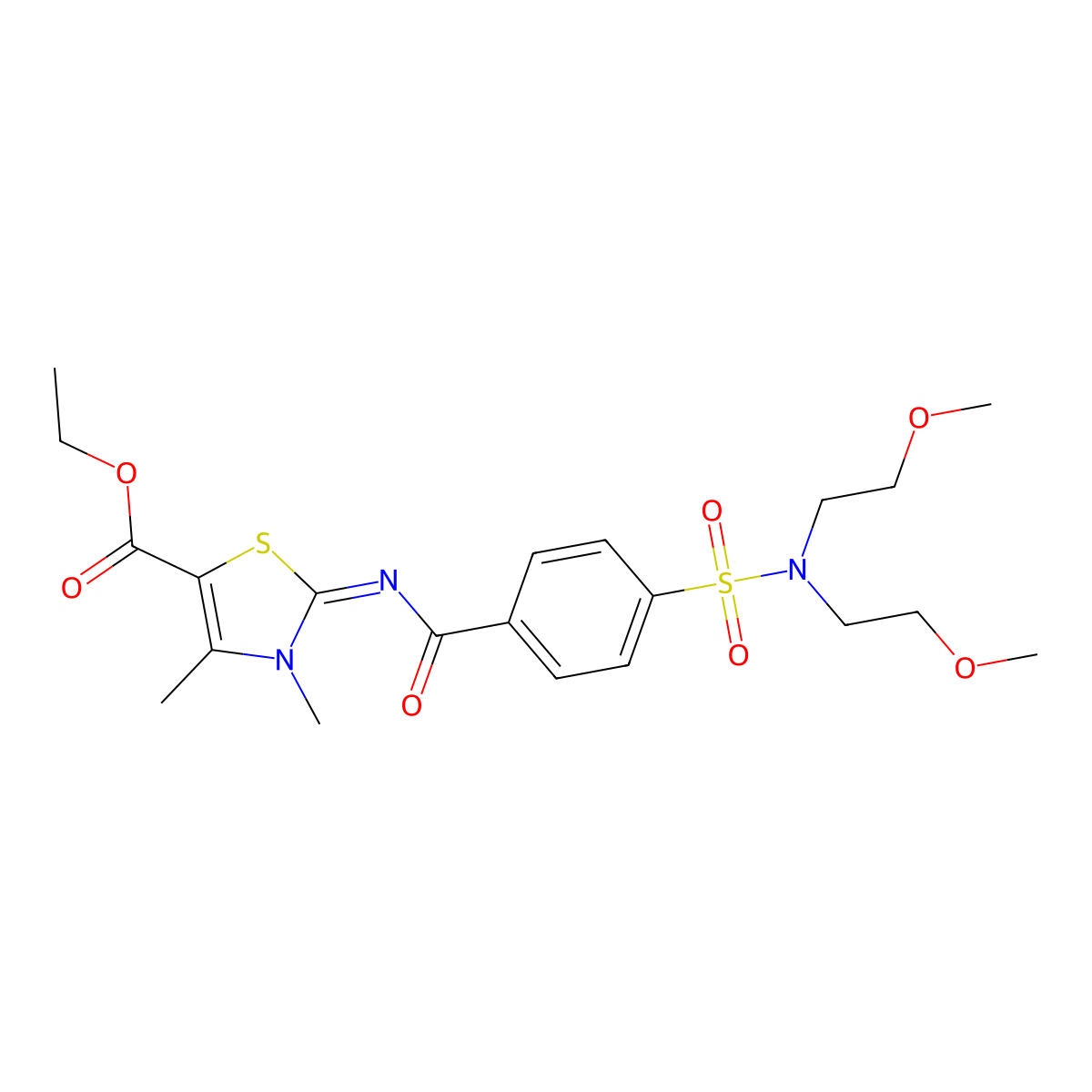 Ethyl 2-[4-[bis(2-methoxyethyl)sulfamoyl]benzoyl]imino-3,4-dimethyl-1,3-thiazole-5-carboxylate molecular structure, CAS 476628-21-4