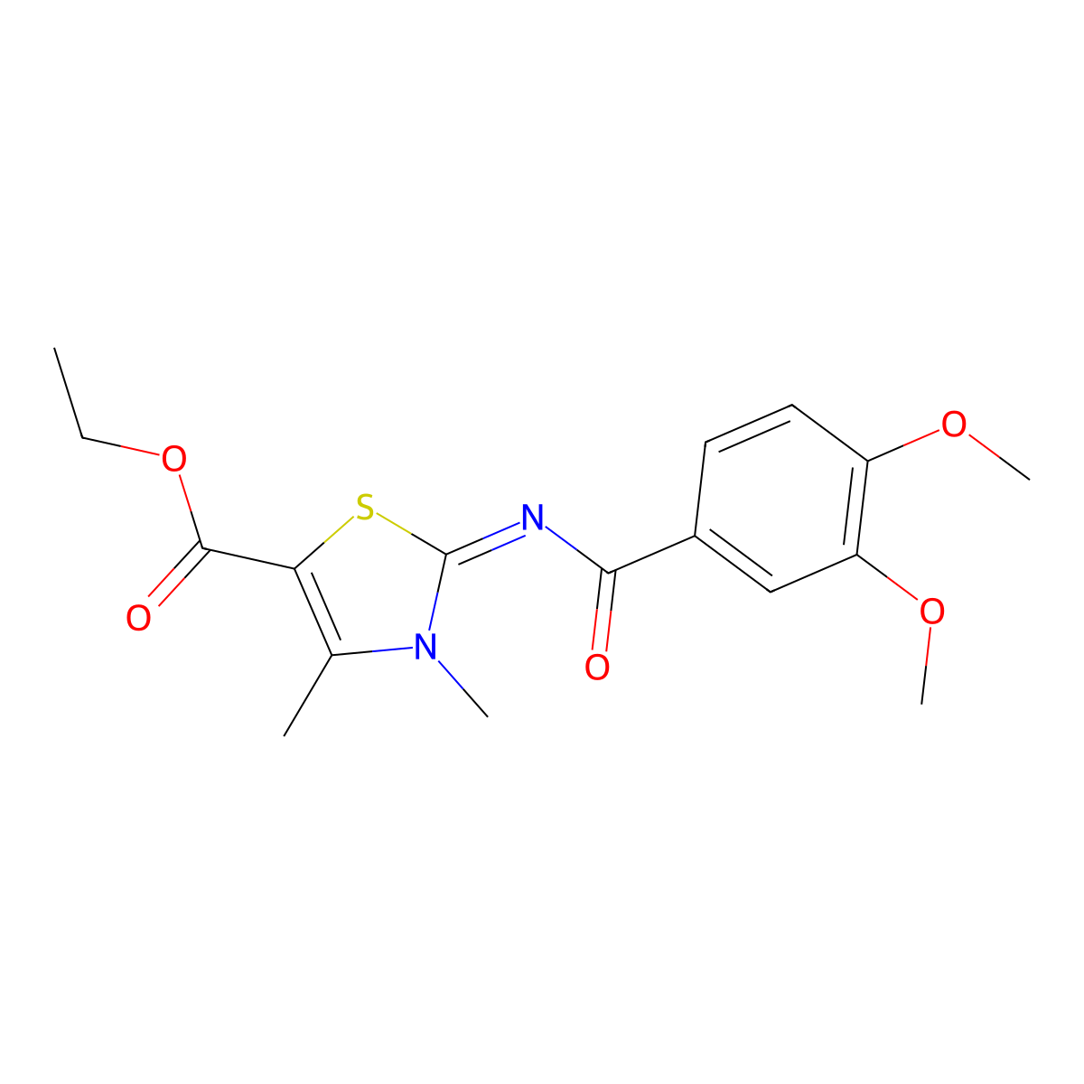 ethyl (2Z)-2-[(3,4-dimethoxybenzoyl)imino]-3,4-dimethyl-2,3-dihydro-1,3-thiazole-5-carboxylate molecular structure, CAS 476628-22-5