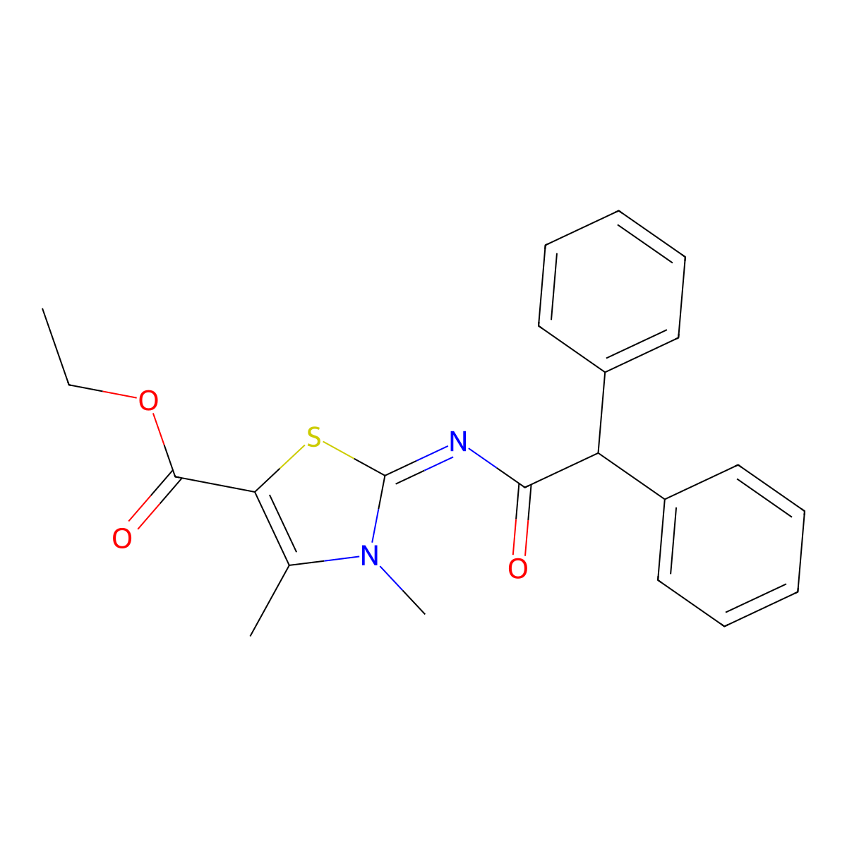 (Z)-ethyl 2-((2,2-diphenylacetyl)imino)-3,4-dimethyl-2,3-dihydrothiazole-5-carboxylate molecular structure, CAS 476628-24-7