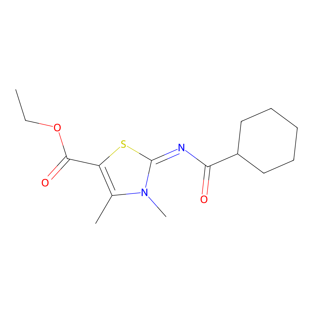 Ethyl 2-(cyclohexanecarbonylimino)-3,4-dimethyl-1,3-thiazole-5-carboxylate molecular structure, CAS 476628-26-9