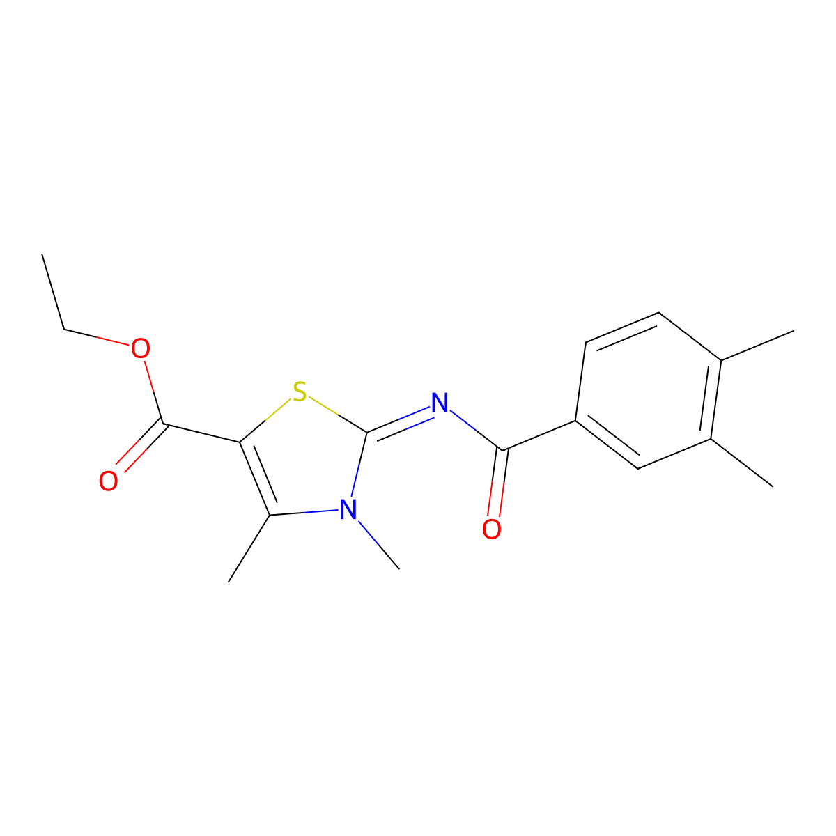 ethyl (2Z)-2-[(3,4-dimethylbenzoyl)imino]-3,4-dimethyl-2,3-dihydro-1,3-thiazole-5-carboxylate molecular structure, CAS 476628-27-0
