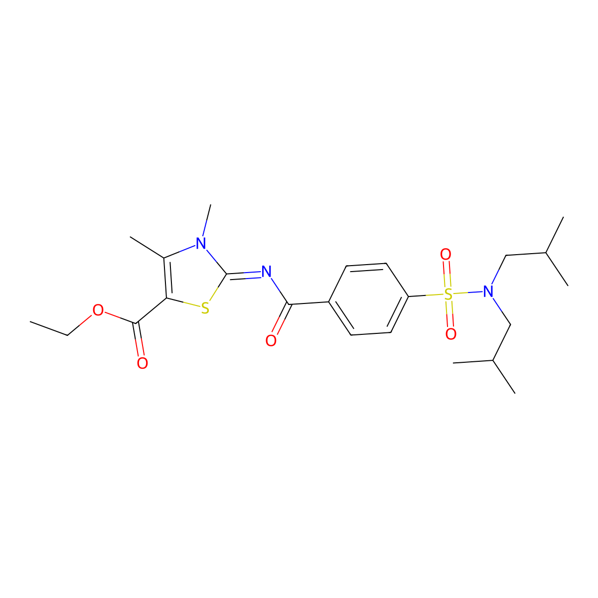 Ethyl 2-[4-[bis(2-methylpropyl)sulfamoyl]benzoyl]imino-3,4-dimethyl-1,3-thiazole-5-carboxylate molecular structure, CAS 476628-29-2