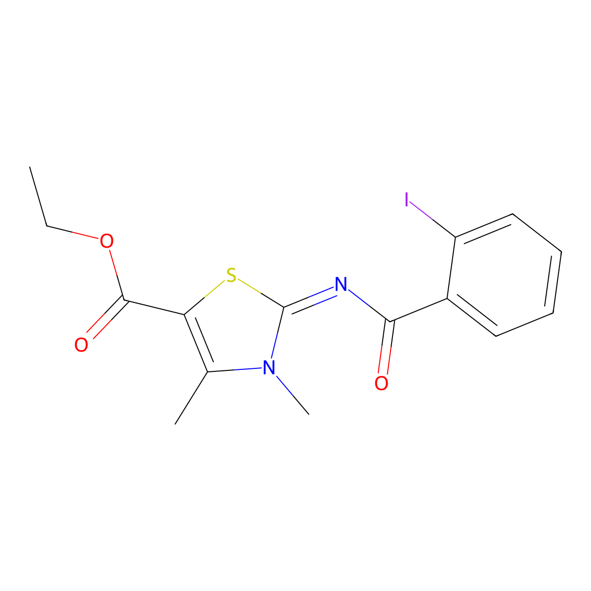 Ethyl 2-(2-iodobenzoyl)imino-3,4-dimethyl-1,3-thiazole-5-carboxylate molecular structure, CAS 476628-31-6