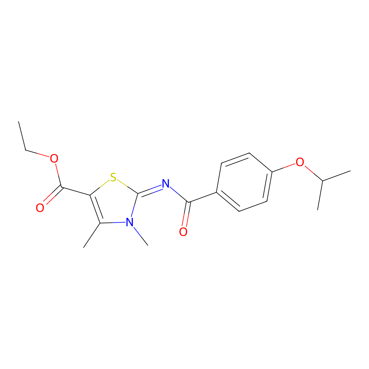 Ethyl 3,4-dimethyl-2-(4-propan-2-yloxybenzoyl)imino-1,3-thiazole-5-carboxylate molecular structure, CAS 476628-32-7