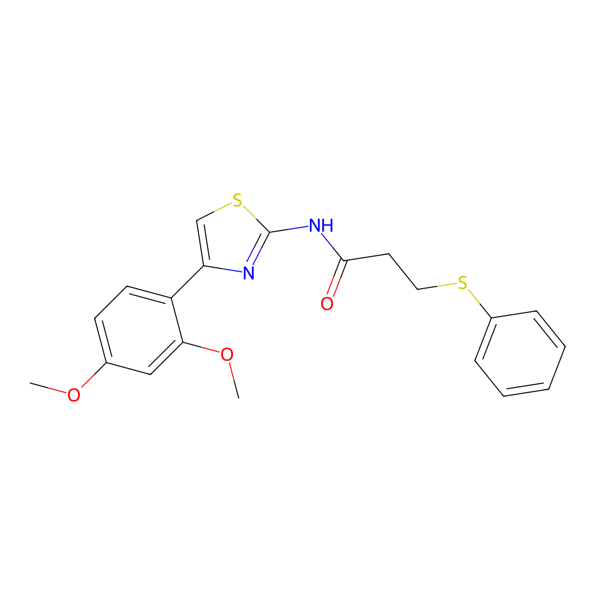 N-(4-(2,4-dimethoxyphenyl)thiazol-2-yl)-3-(phenylthio)propanamide molecular structure, CAS 476628-66-7
