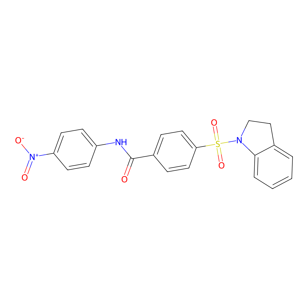 4-(indolin-1-ylsulfonyl)-N-(4-nitrophenyl)benzamide molecular structure, CAS 476633-37-1