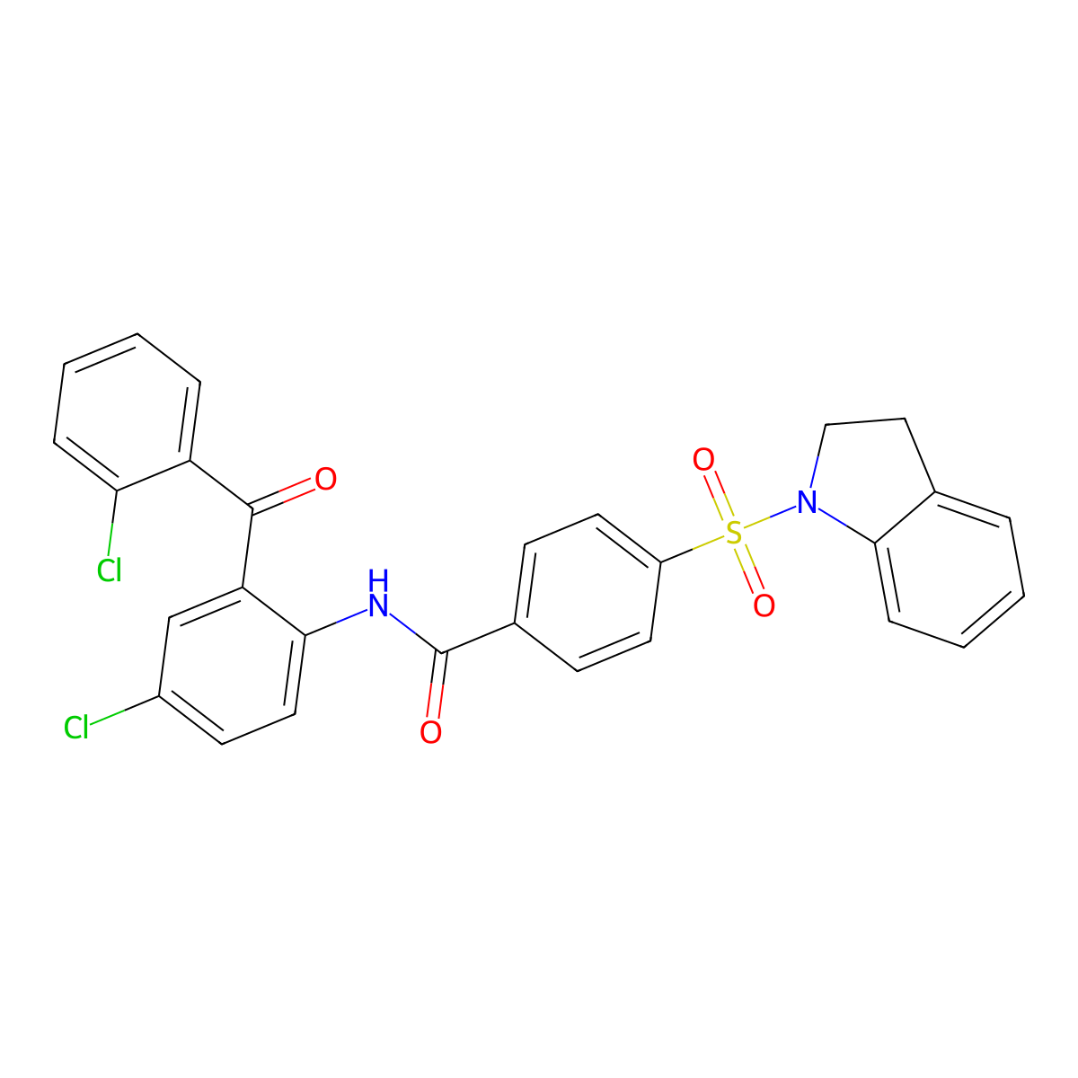 N-(4-chloro-2-(2-chlorobenzoyl)phenyl)-4-(indolin-1-ylsulfonyl)benzamide molecular structure, CAS 476633-58-6