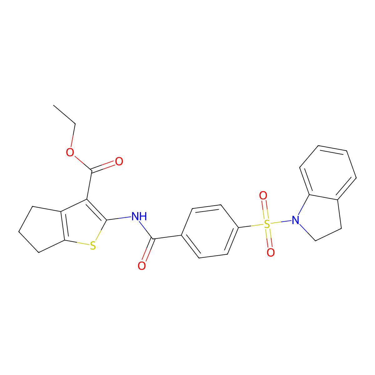 ethyl 2-(4-(indolin-1-ylsulfonyl)benzamido)-5,6-dihydro-4H-cyclopenta[b]thiophene-3-carboxylate molecular structure, CAS 476633-77-9