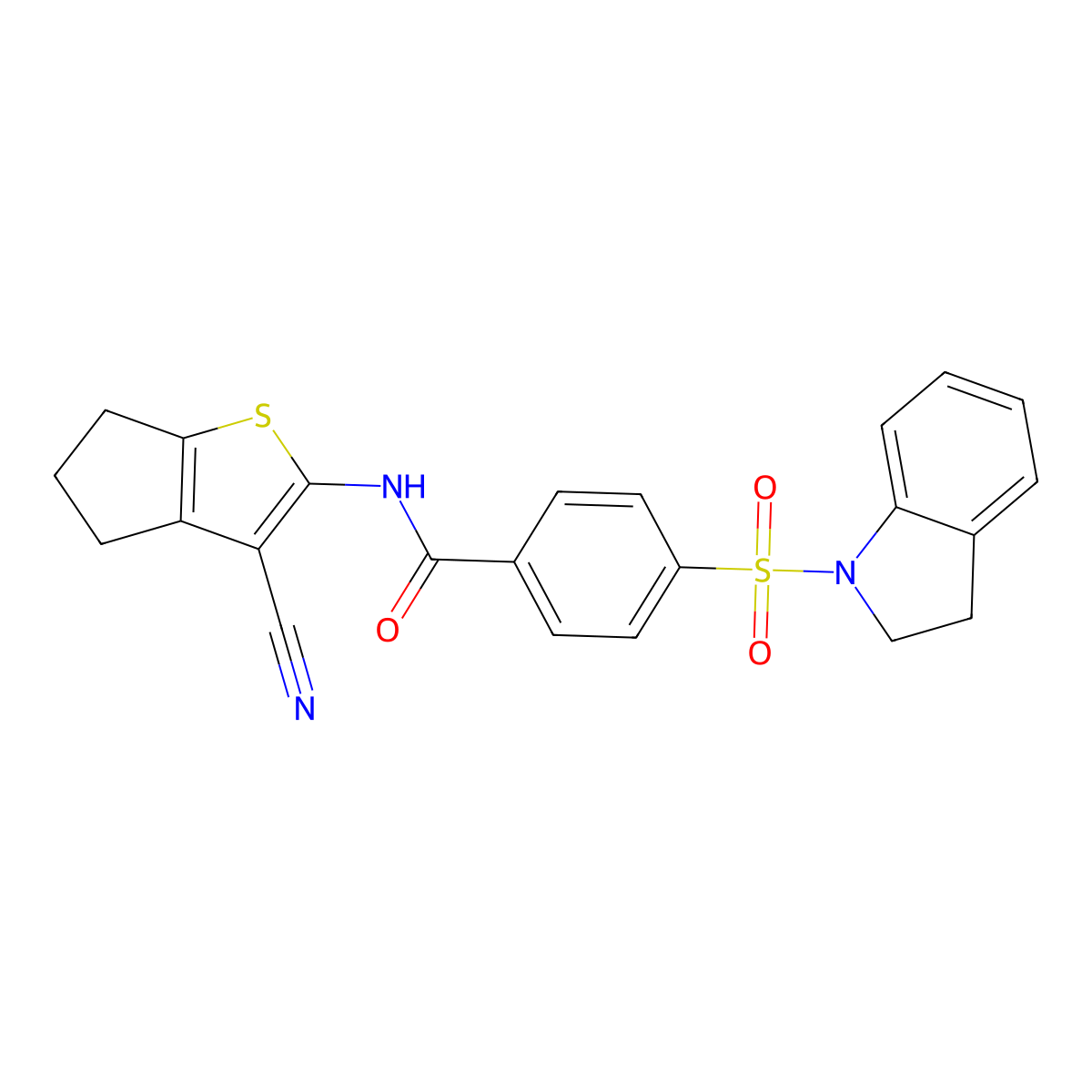 N-(3-cyano-5,6-dihydro-4H-cyclopenta[b]thiophen-2-yl)-4-(indolin-1-ylsulfonyl)benzamide molecular structure, CAS 476633-78-0