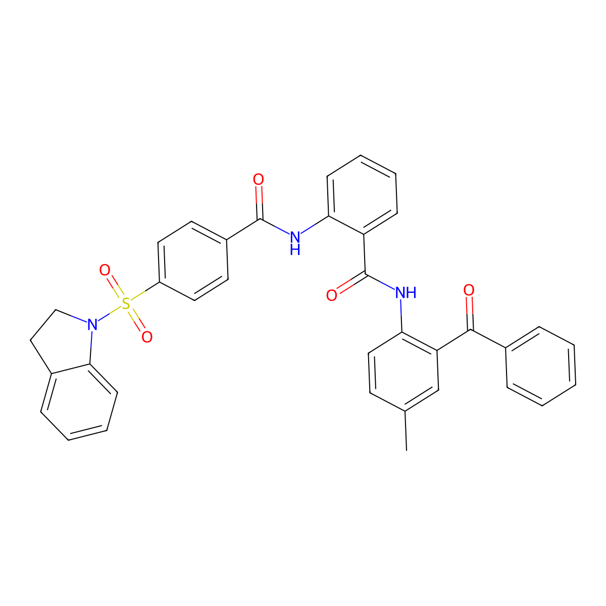 N-(2-benzoyl-4-methylphenyl)-2-(4-(indolin-1-ylsulfonyl)benzamido)benzamide molecular structure, CAS 476641-20-0