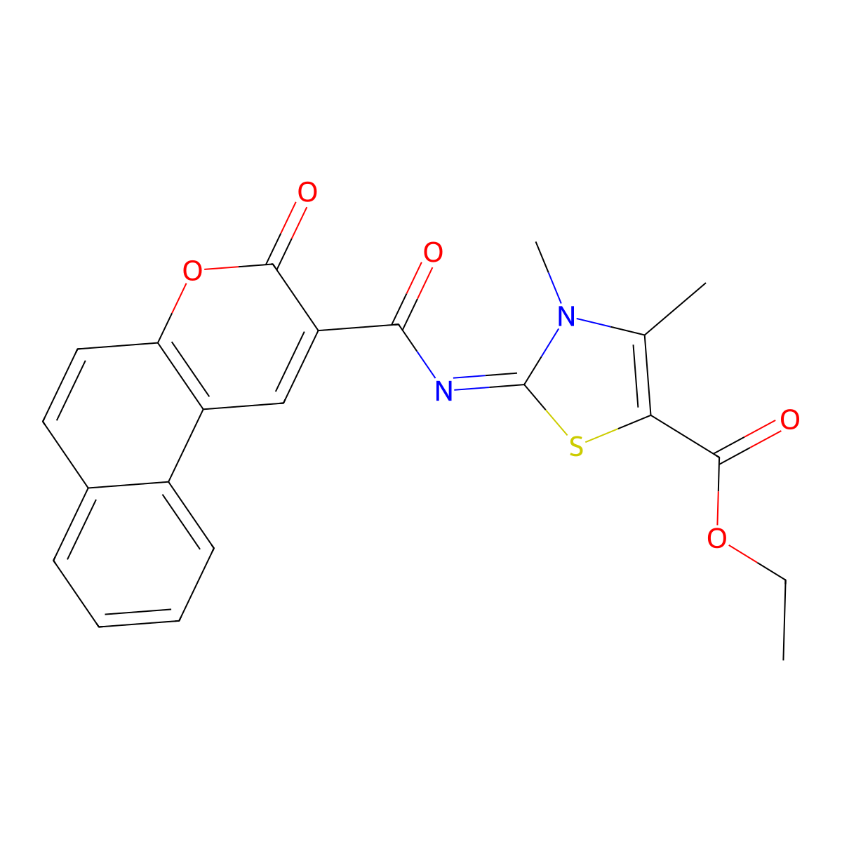 Ethyl 3,4-dimethyl-2-(3-oxobenzo[f]chromene-2-carbonyl)imino-1,3-thiazole-5-carboxylate molecular structure, CAS 476641-52-8