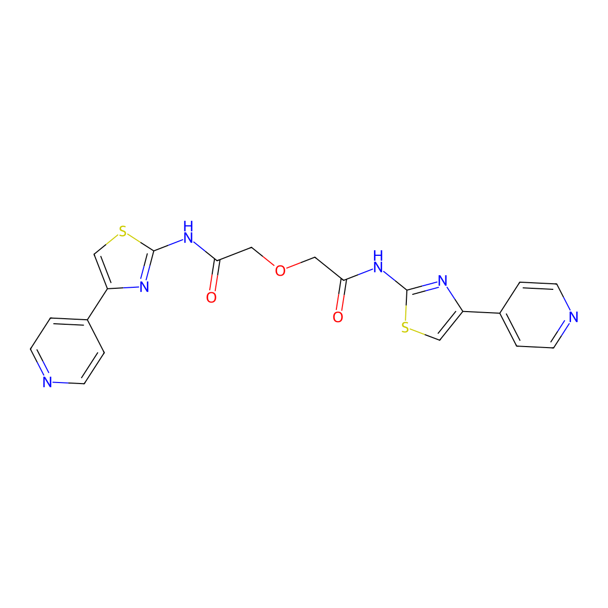 2-[2-oxo-2-[(4-pyridin-4-yl-1,3-thiazol-2-yl)amino]ethoxy]-N-(4-pyridin-4-yl-1,3-thiazol-2-yl)acetamide molecular structure, CAS 476641-91-5