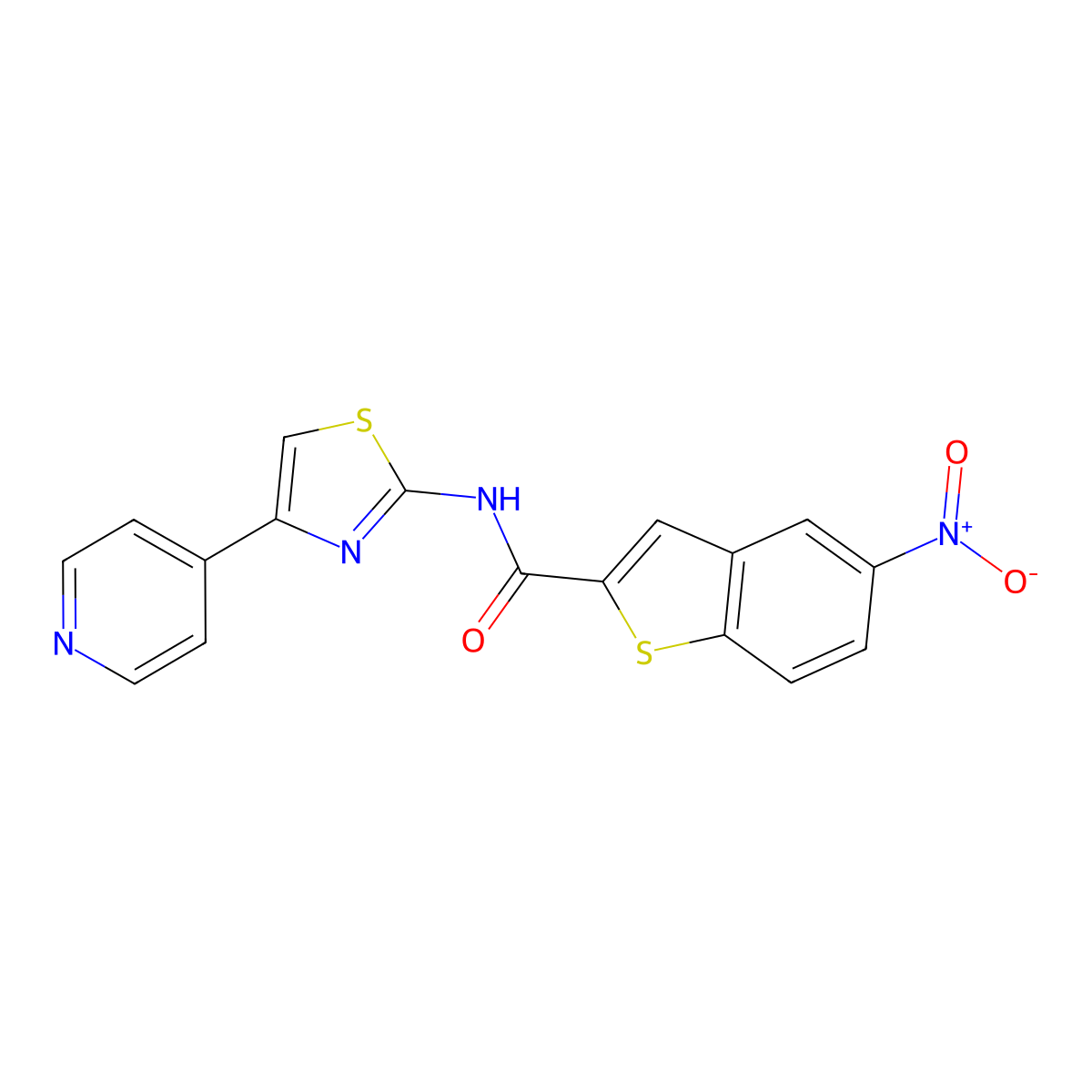 5-nitro-N-(4-pyridin-4-yl-1,3-thiazol-2-yl)-1-benzothiophene-2-carboxamide molecular structure, CAS 476641-94-8