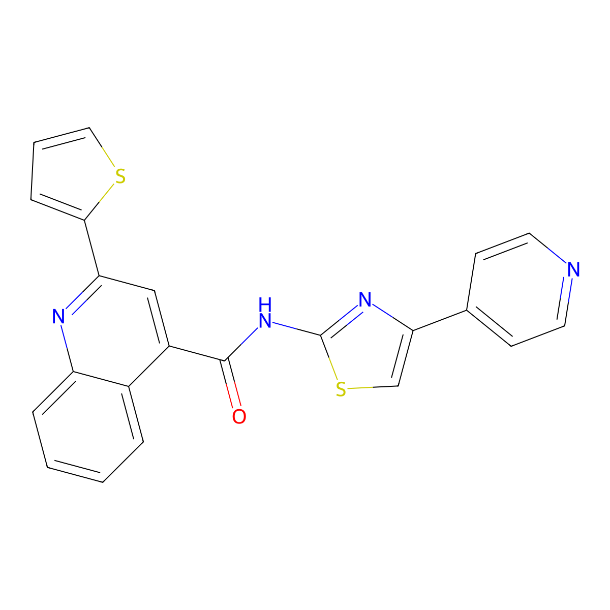 N-(4-(pyridin-4-yl)thiazol-2-yl)-2-(thiophen-2-yl)quinoline-4-carboxamide molecular structure, CAS 476642-06-5