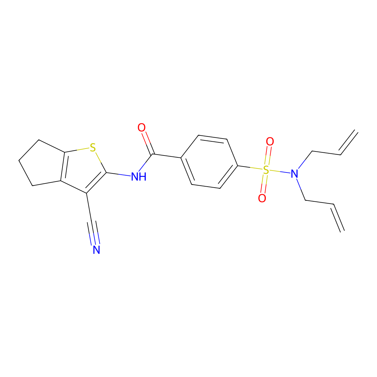 4-[bis(prop-2-enyl)sulfamoyl]-N-(3-cyano-5,6-dihydro-4H-cyclopenta[b]thiophen-2-yl)benzamide molecular structure, CAS 476642-26-9