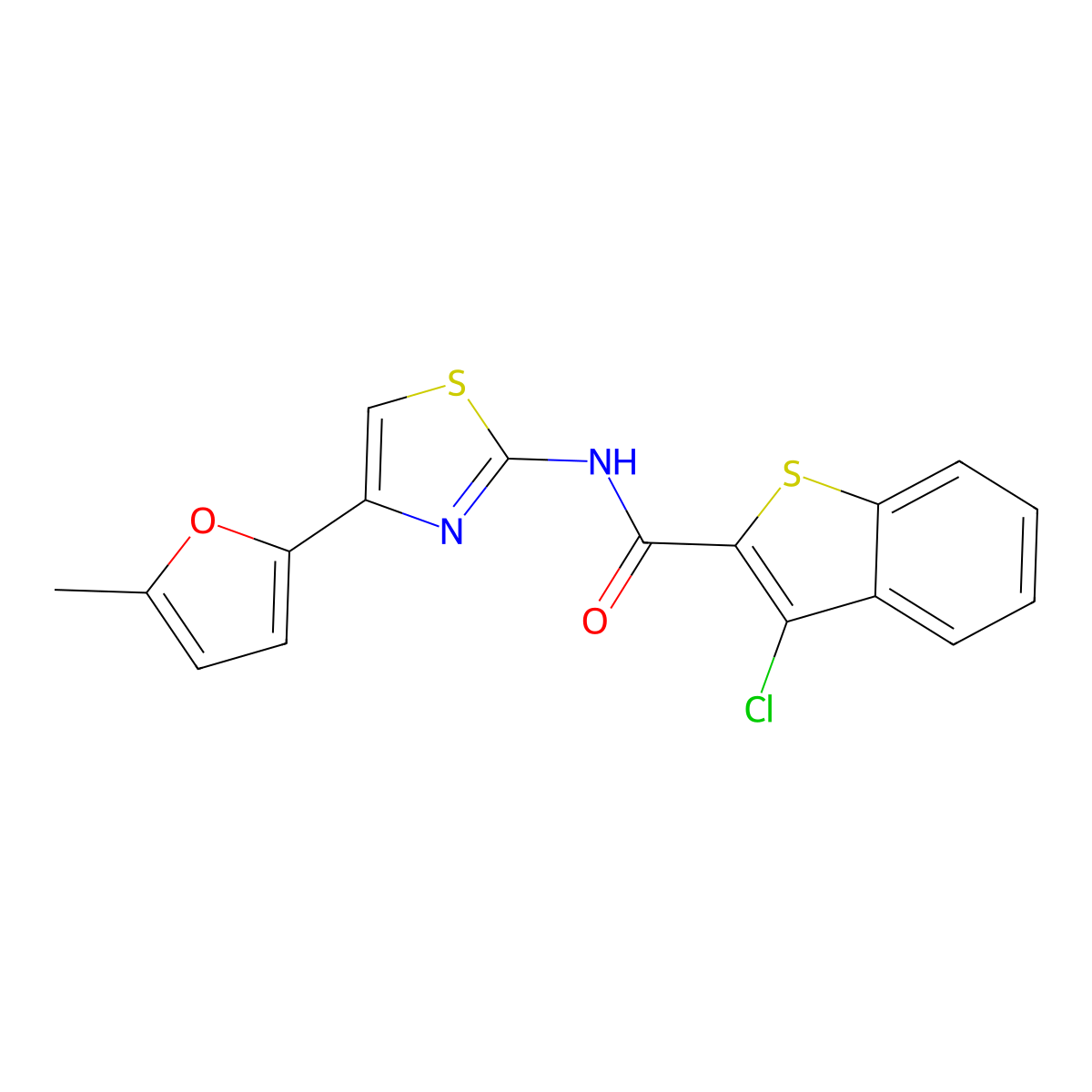 3-chloro-N-[4-(5-methylfuran-2-yl)-1,3-thiazol-2-yl]-1-benzothiophene-2-carboxamide molecular structure, CAS 476642-36-1