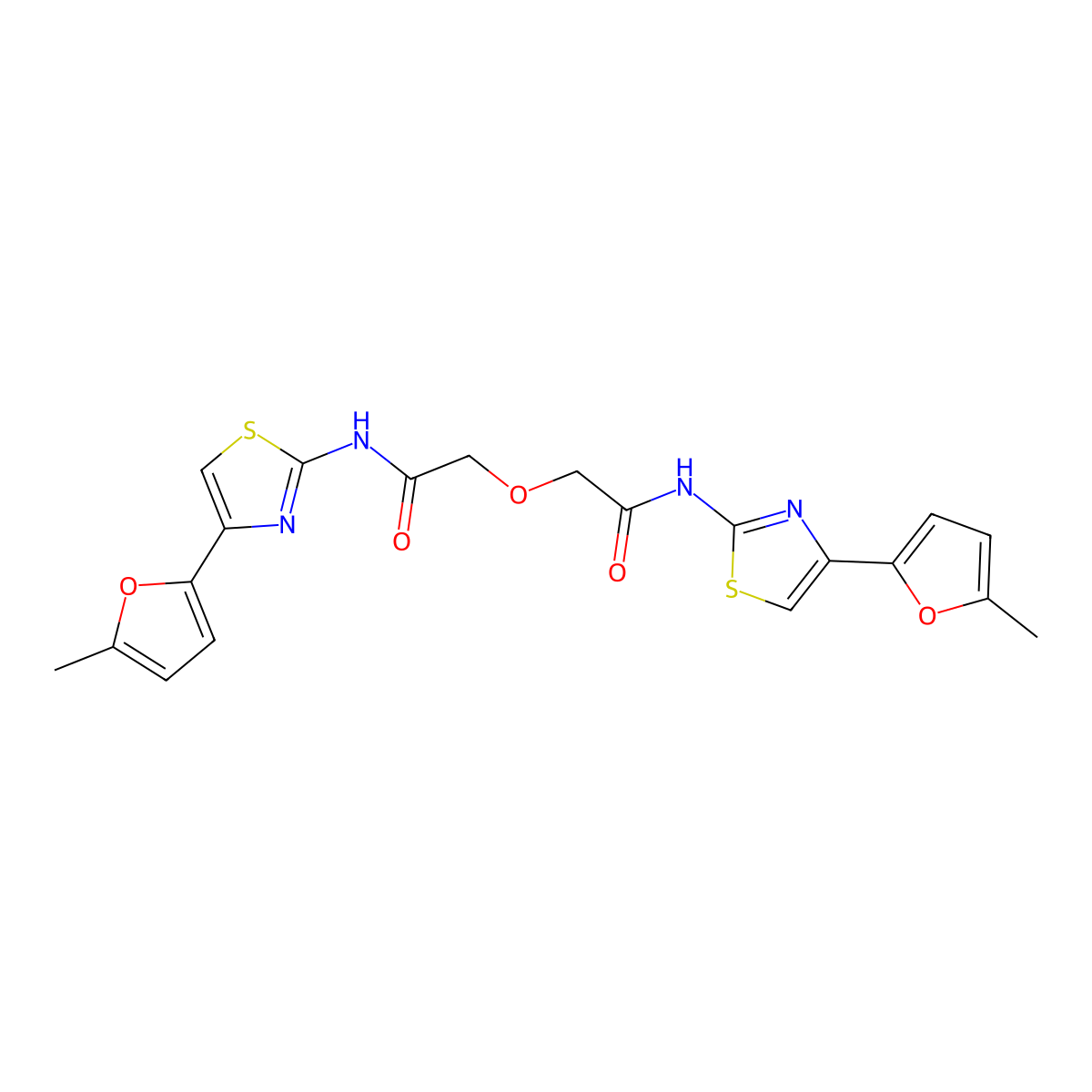 N-[4-(5-methylfuran-2-yl)-1,3-thiazol-2-yl]-2-[2-[[4-(5-methylfuran-2-yl)-1,3-thiazol-2-yl]amino]-2-oxoethoxy]acetamide molecular structure, CAS 476642-40-7