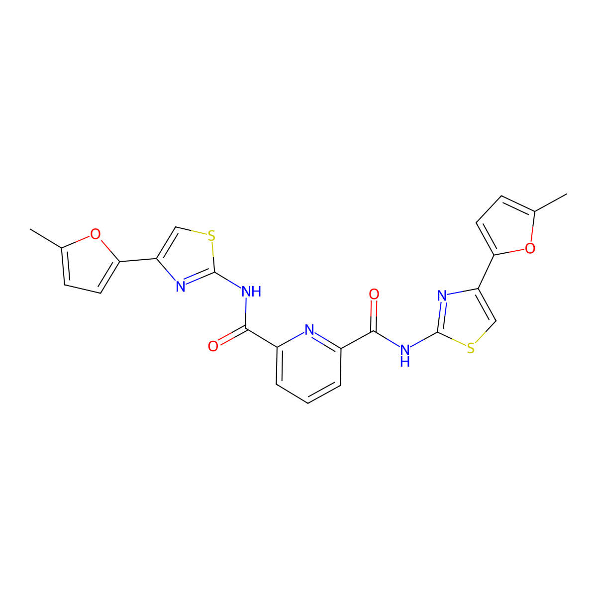 N2,N6-bis(4-(5-methylfuran-2-yl)thiazol-2-yl)pyridine-2,6-dicarboxamide molecular structure, CAS 476642-41-8