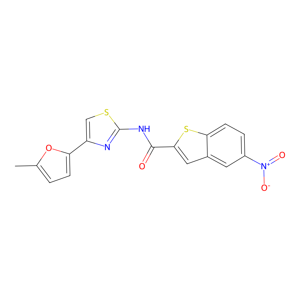 N-[4-(5-methylfuran-2-yl)-1,3-thiazol-2-yl]-5-nitro-1-benzothiophene-2-carboxamide molecular structure, CAS 476642-42-9