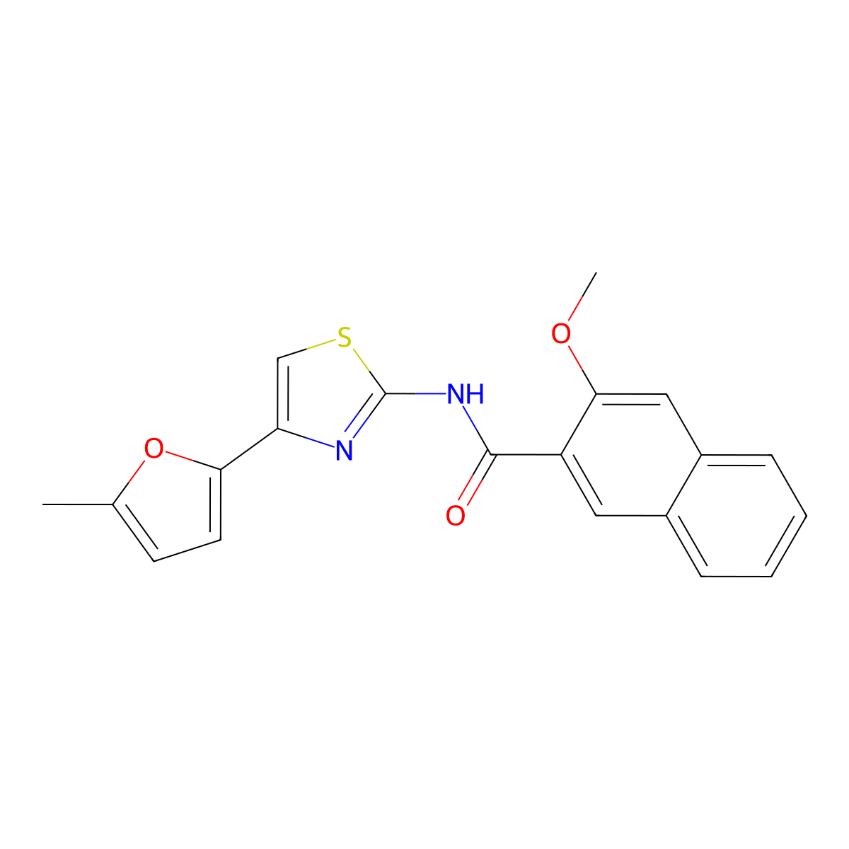 3-methoxy-N-[4-(5-methylfuran-2-yl)-1,3-thiazol-2-yl]naphthalene-2-carboxamide molecular structure, CAS 476642-59-8