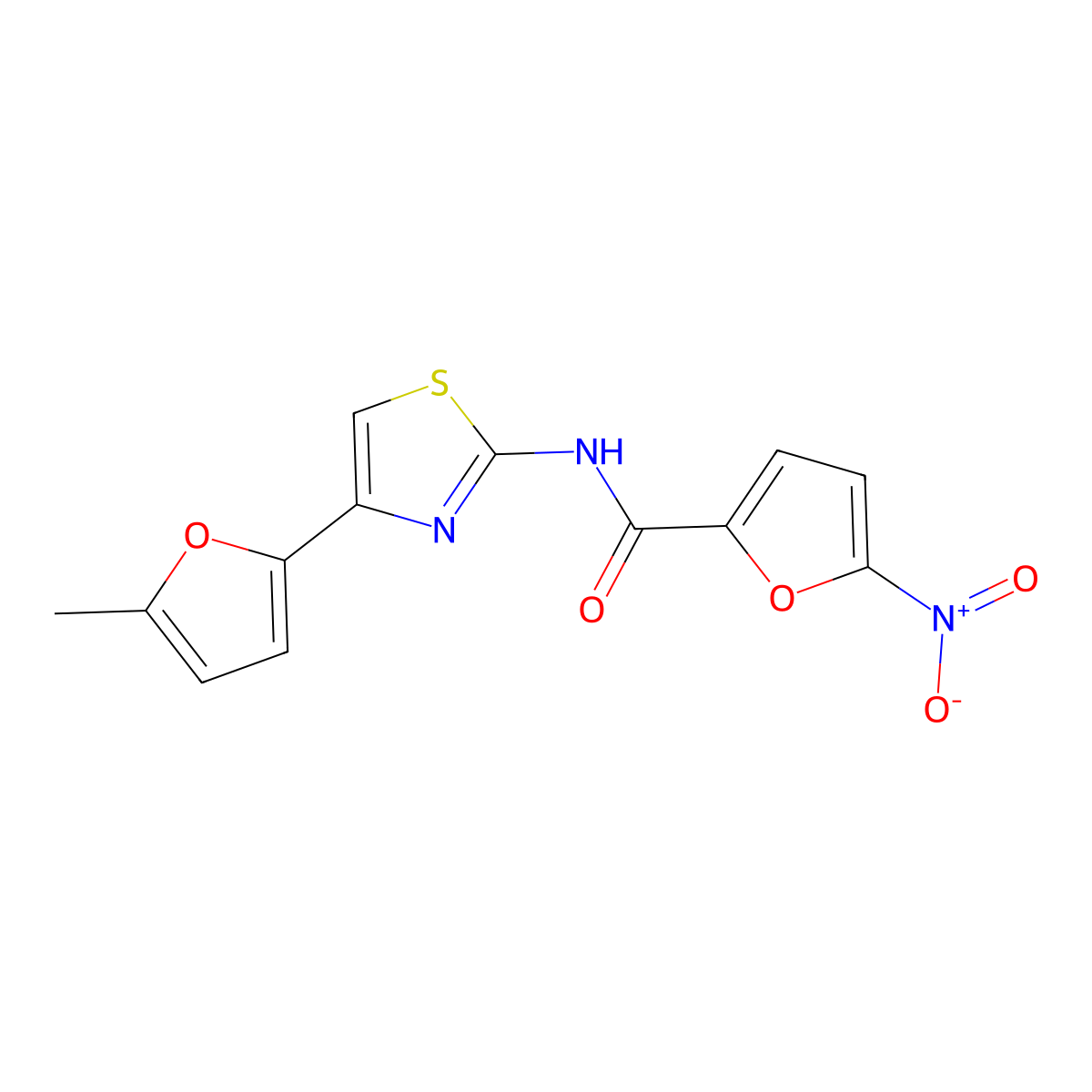 N-[4-(5-methylfuran-2-yl)-1,3-thiazol-2-yl]-5-nitrofuran-2-carboxamide molecular structure, CAS 476642-61-2